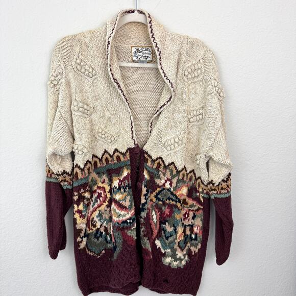 Vintage Sweaters - Heirloom Collectibles Womens Vintage 90s Knit Cardigan Sweater Sz M Floral Ramie
